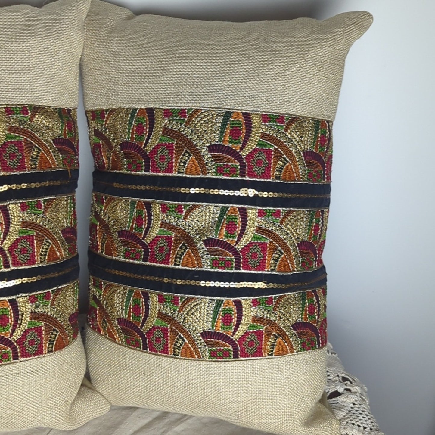Pier 1 Embroidered Throw Pillows Set of 2 Boho Global Accent  18 x 12