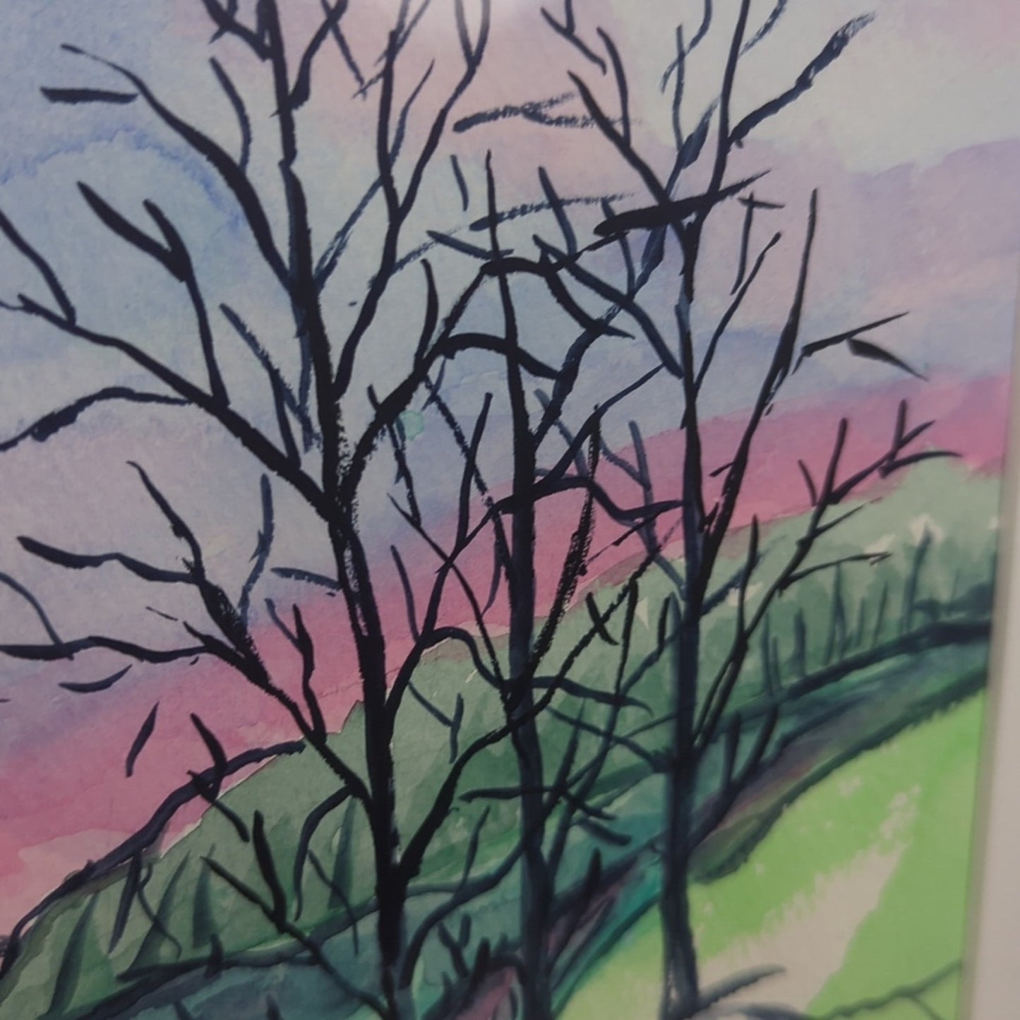 Original Watercolor Landscape Painting Framed Countryside Art Signed Laarenz