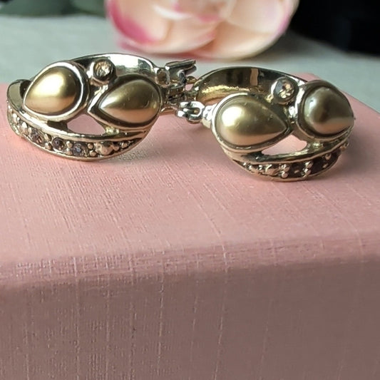 Vintage Gold Tone Sculptural Statement Earrings with Gemstone Accents