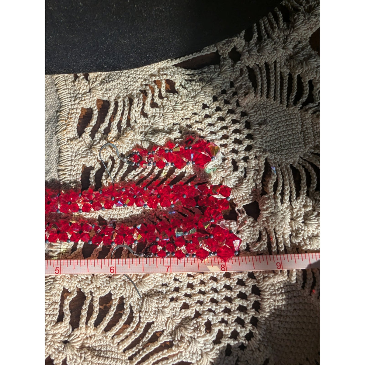 Swarovski Red AB Crystal Demi Parure Set Woven Chevron Necklace Hook Earrings 925