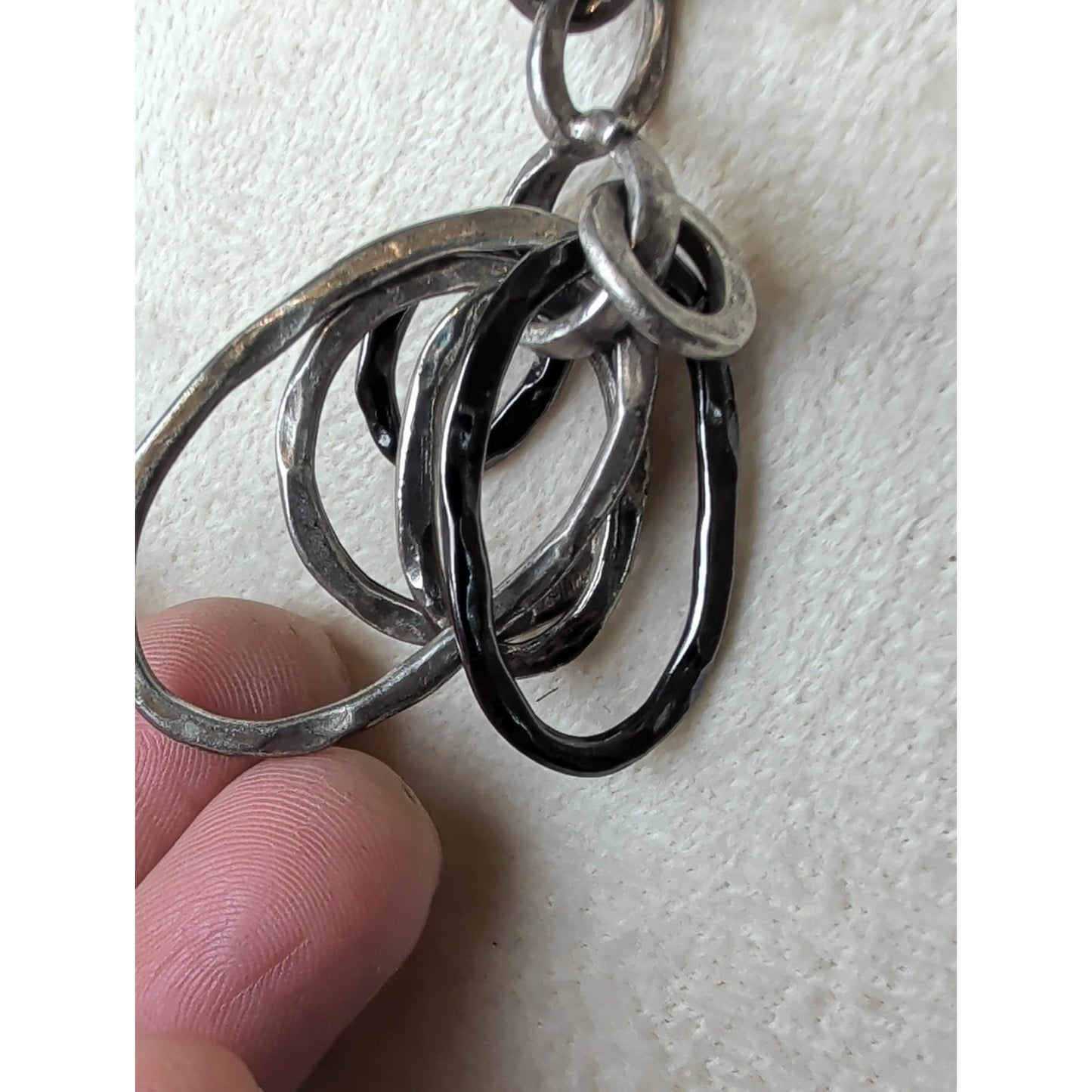 Artisan Hammered Silver Tested Multi Hoop Pendant Necklace Mixed Metal Modernist