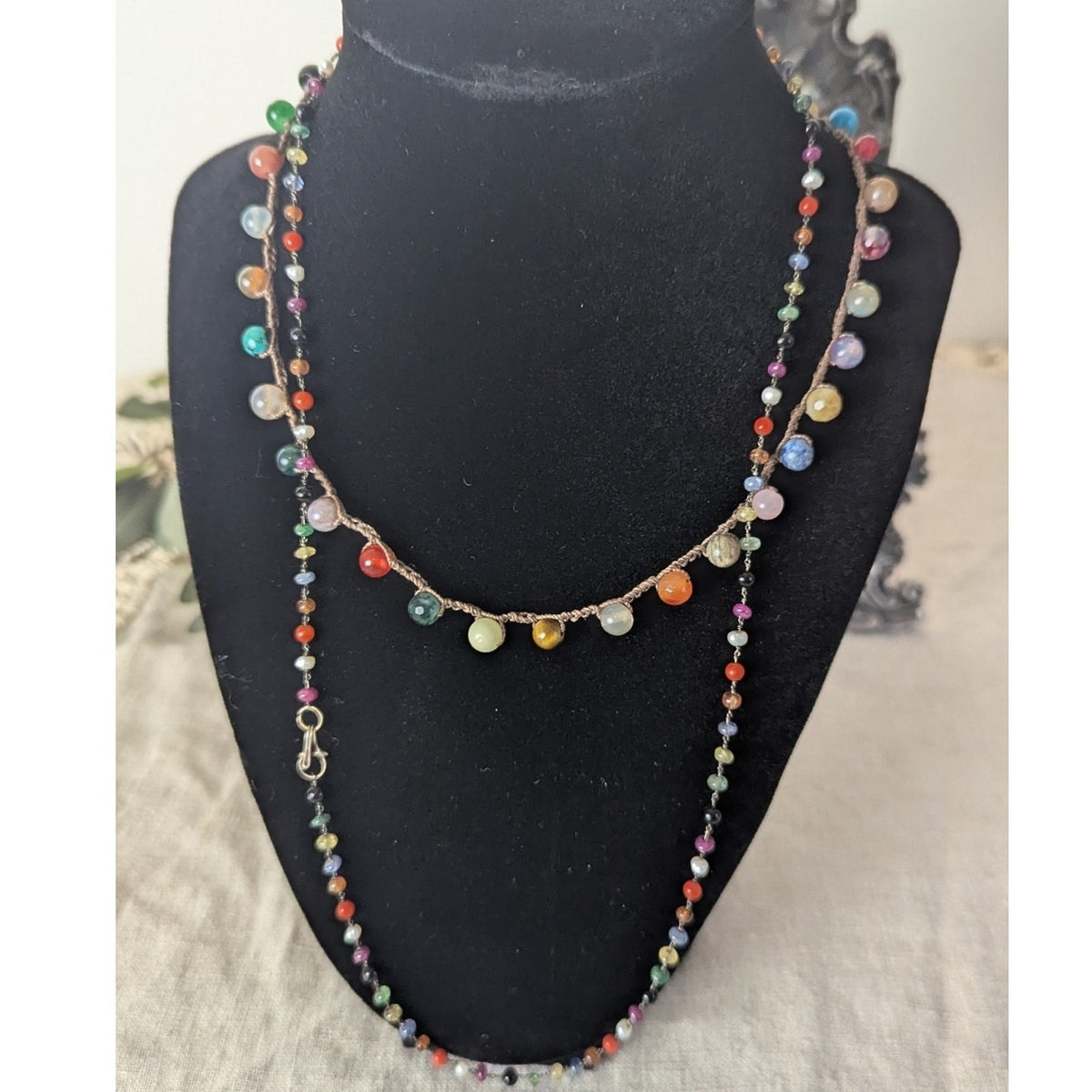 Convertible Boho Gemstone Necklace Set Layered Wrap Bracelet  Earthy
