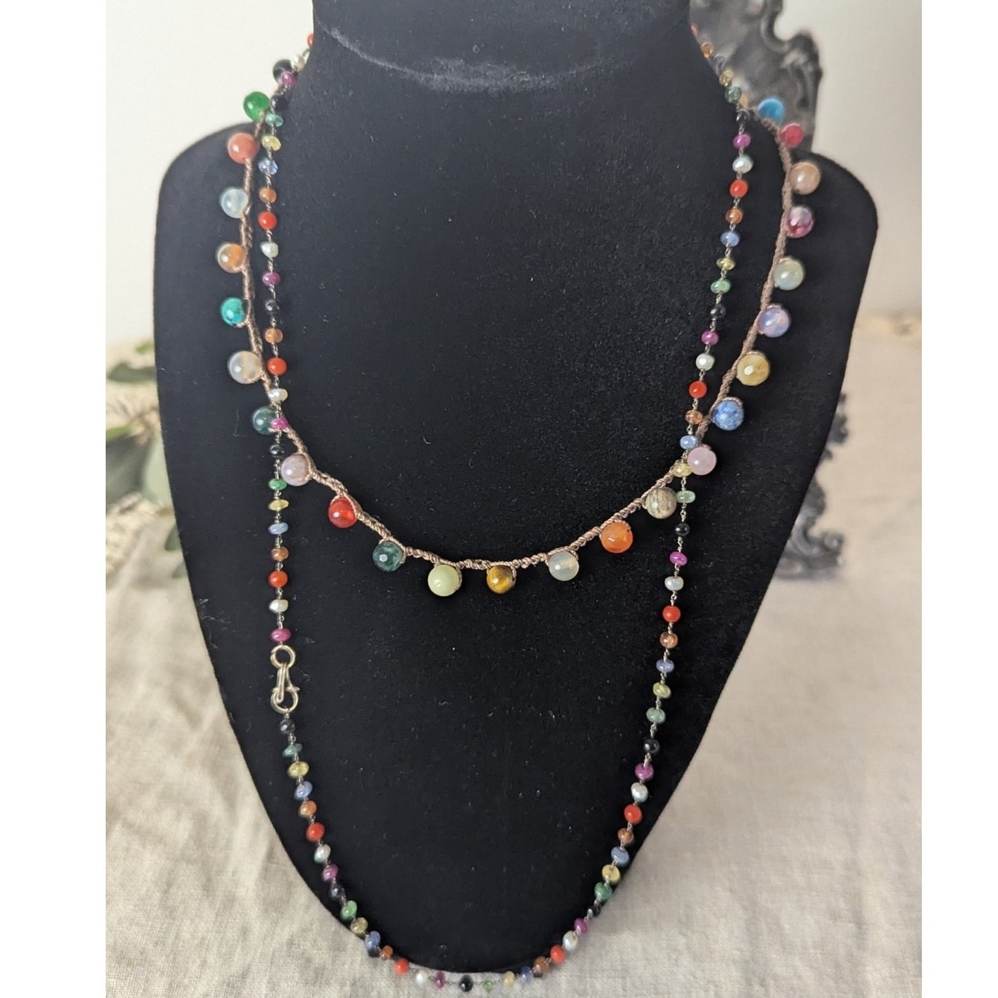 Convertible Boho Gemstone Necklace Set Layered Wrap Bracelet  Earthy