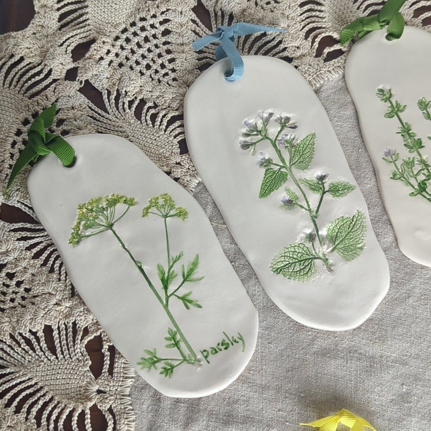 Hand Painted & Carved Herb Plaques Set of 8 Herb Kitchen Gallery Wall Display