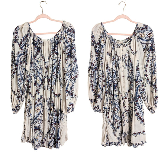 Free People Dress Women’s Size Large Ivory paisley combo Boho Tunic Women Small