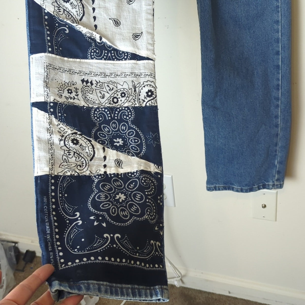 Highwaisted Jeans Upcycled Bandana Denim Y2K Streetwear