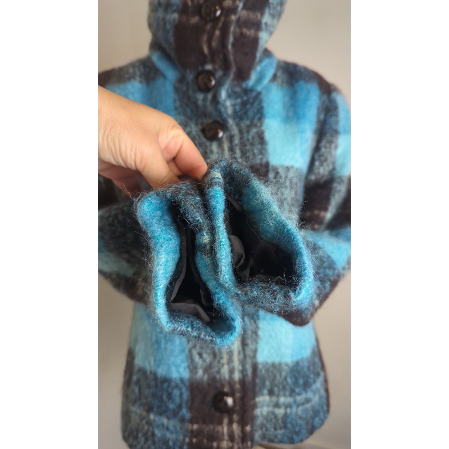 Vintage Mod Mohair Silk Wool Teal & Brown Plaid Lined Jacket Women's Size 8