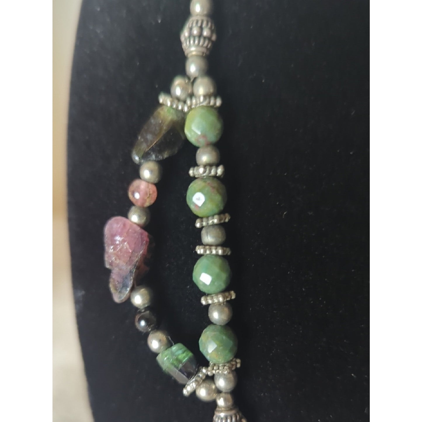 Sterling Silver Ruby Zoisite Statement Necklace, Artisan Gemstone Pendant