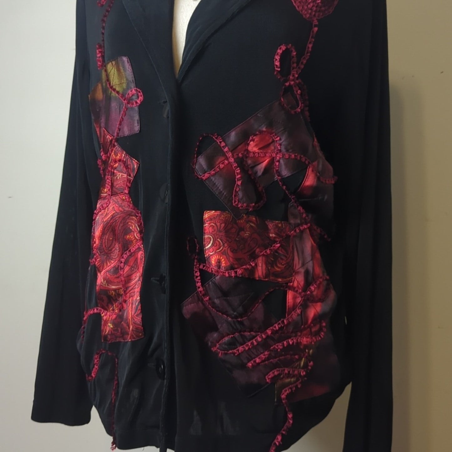 Vintage Art to Wear Patchwork Jacket Abstract Textured Whimsigoth Large