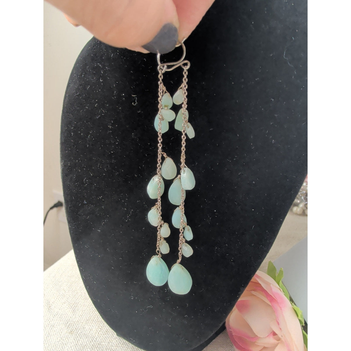 Aqua Chalcedony and Sterling Silver Dangle Earrings