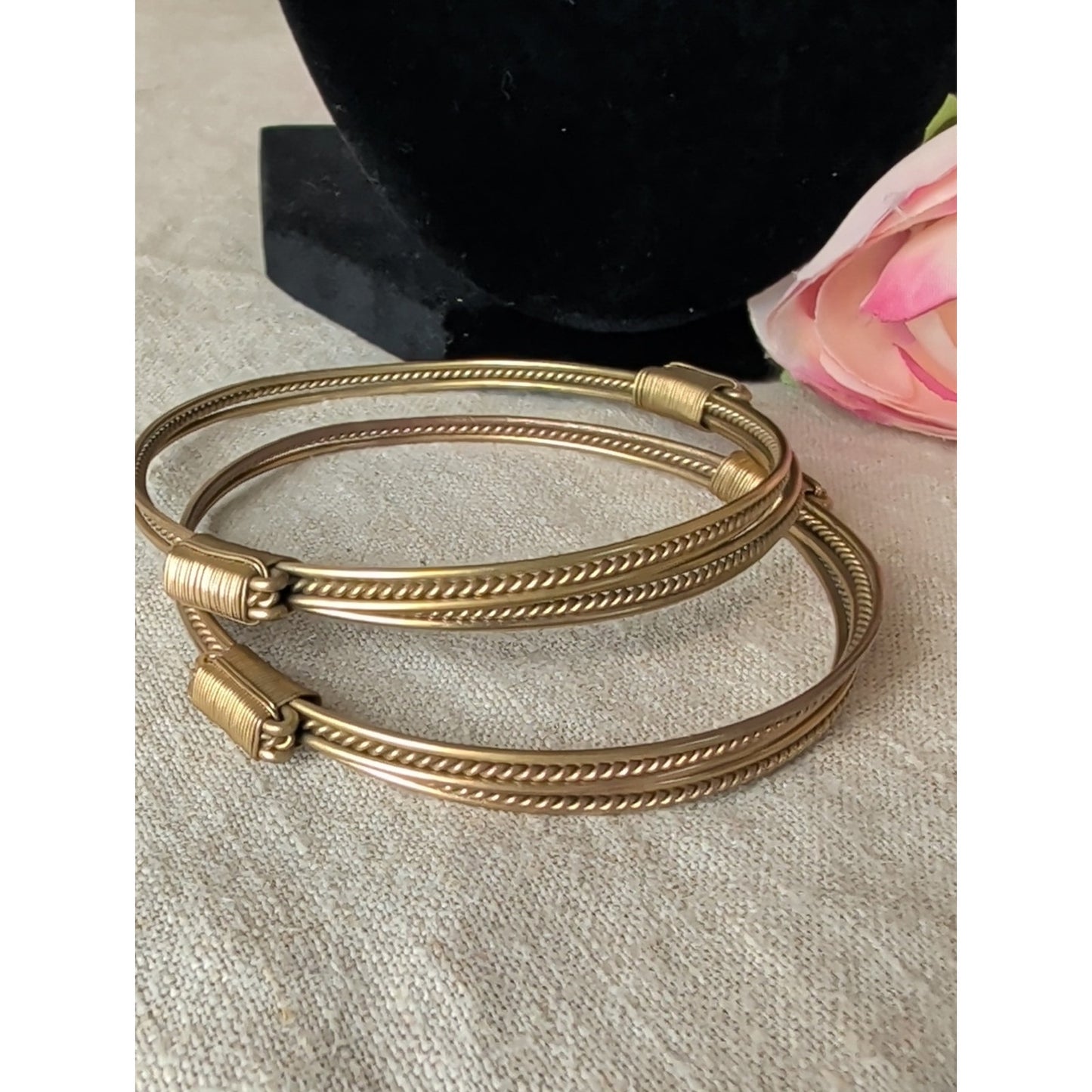 Vintage Elephant Hair Style Gold Tome* Multi-Strand Artisan Bangle Bracelet Set