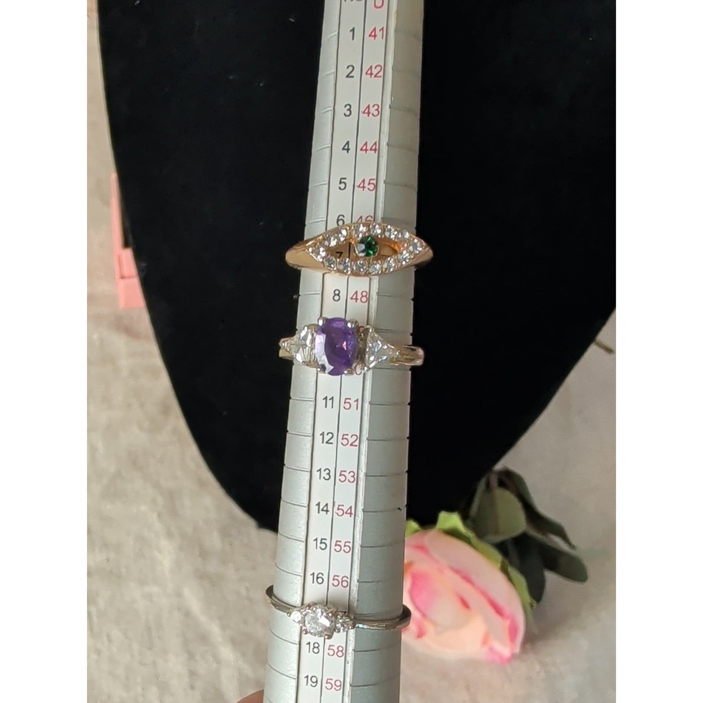Rhinestone Ring Lot Evil Eye, Purple Statement & Solitaire
