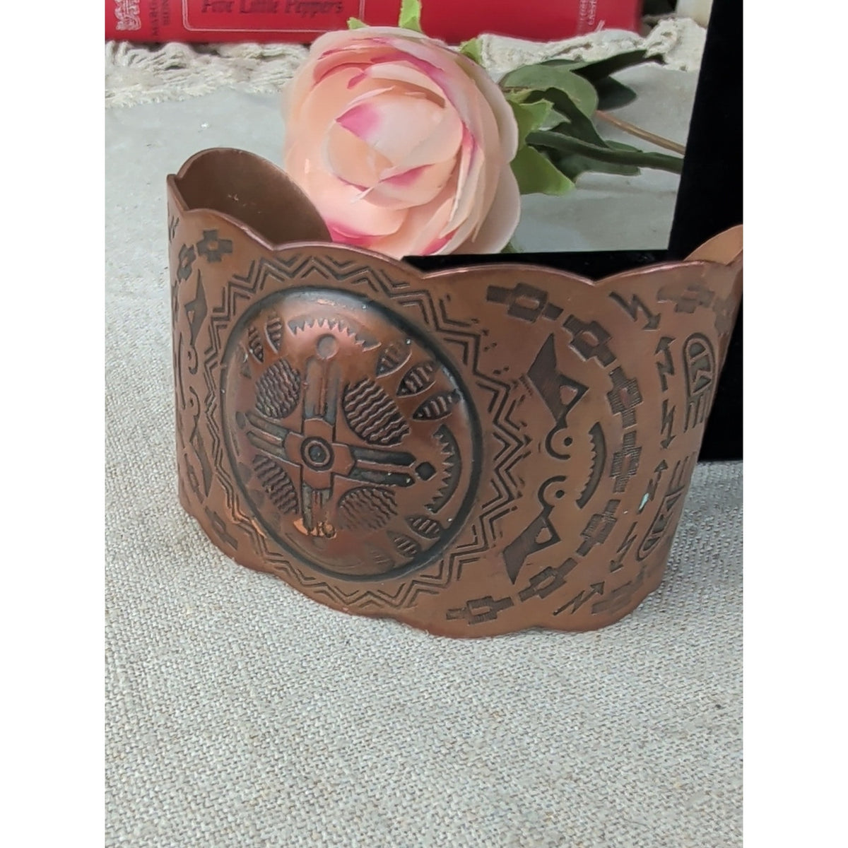Vintage 1970s Bell Trading Post Solid Copper Repoussé Southwestern Cuff Bracelet