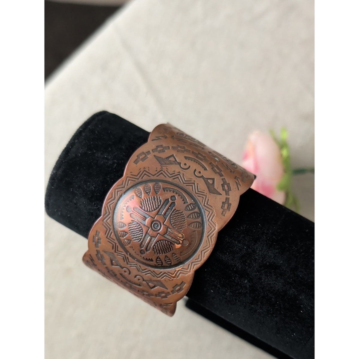 Vintage 1970s Bell Trading Post Solid Copper Repoussé Southwestern Cuff Bracelet