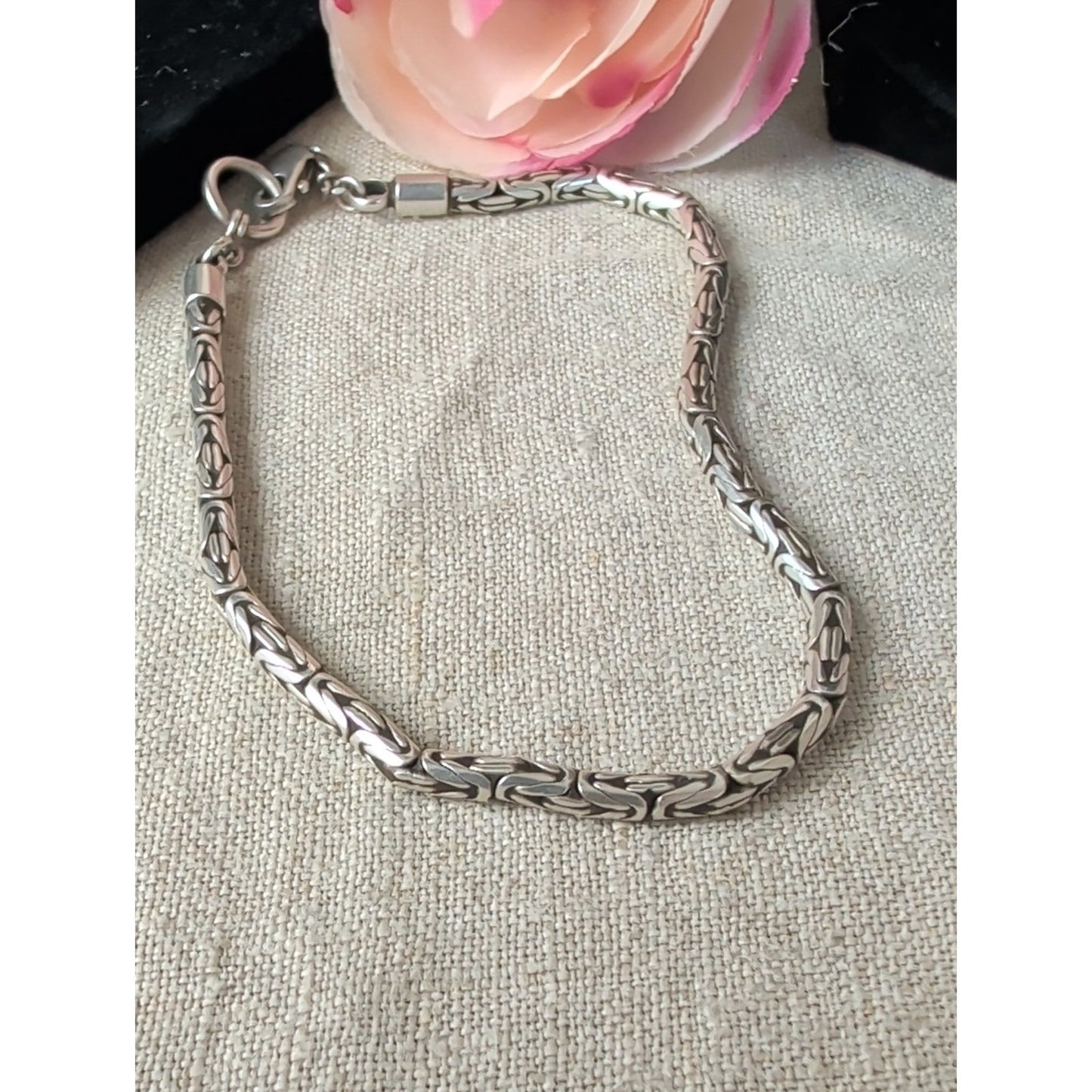 Vintage 925 Sterling Silver Byzantine Anklet 10"  Solid Sterling King's Chain