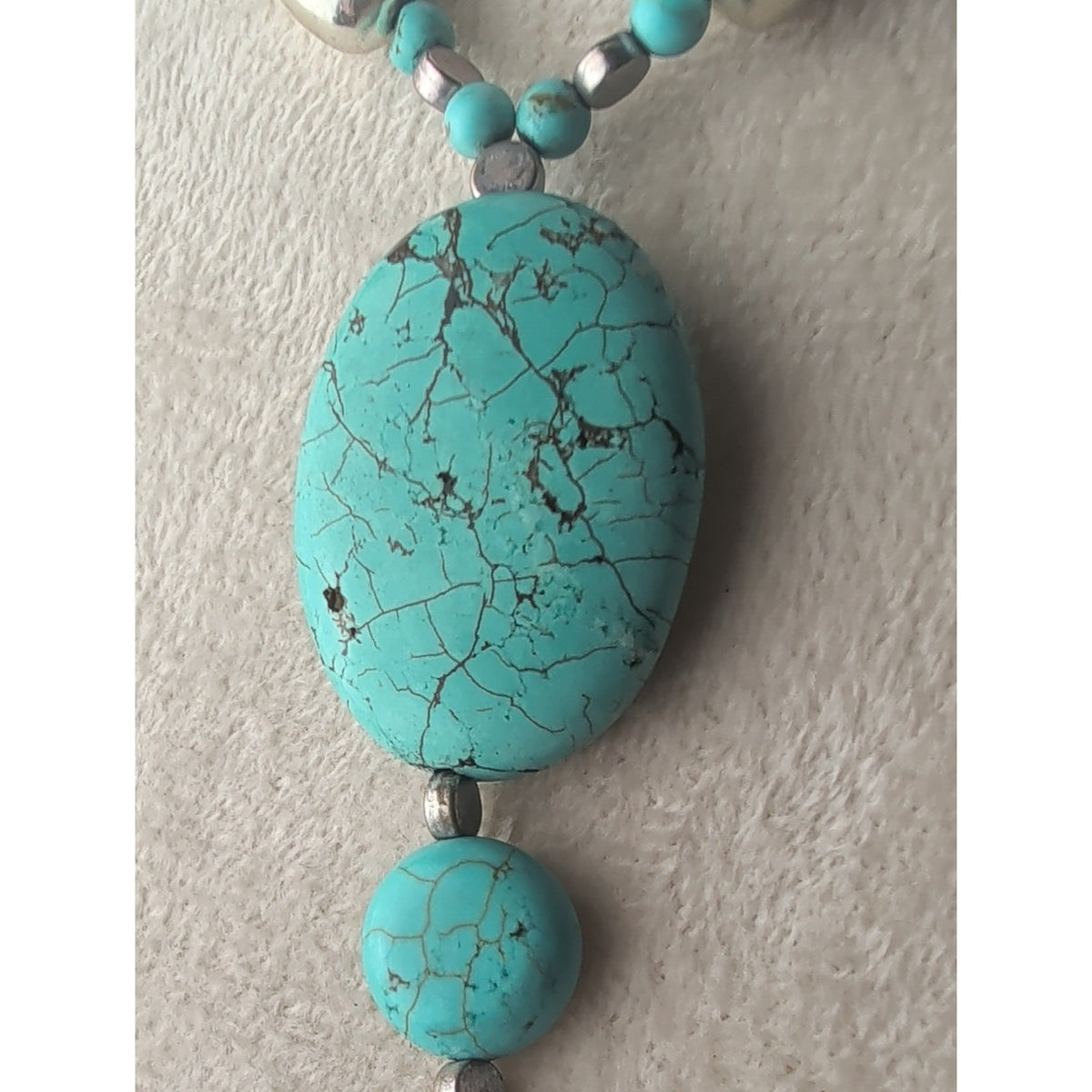 Southwestern Turquoise Blue Dyed Stone Statement Necklace Boho