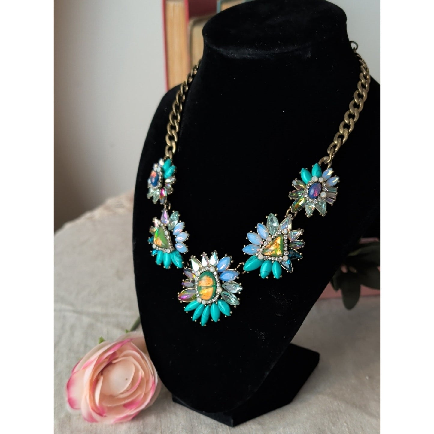 Chloe + Isabel Mermaidcore Statement Necklace Opalescent Crystal Turquoise Boho