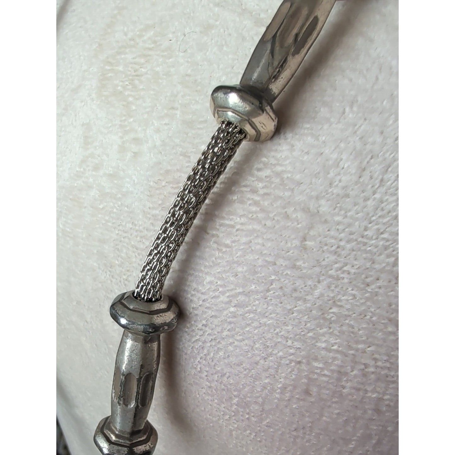 Vintage 80's Industrial Modern Mesh Cable  Necklace Heavy Silver Tone Brutalist