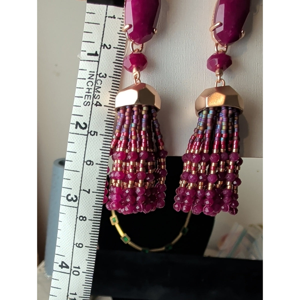Kendra Scott Magenta Stone Tassel Earrings NWT Rose Gold Boho Luxe Statement