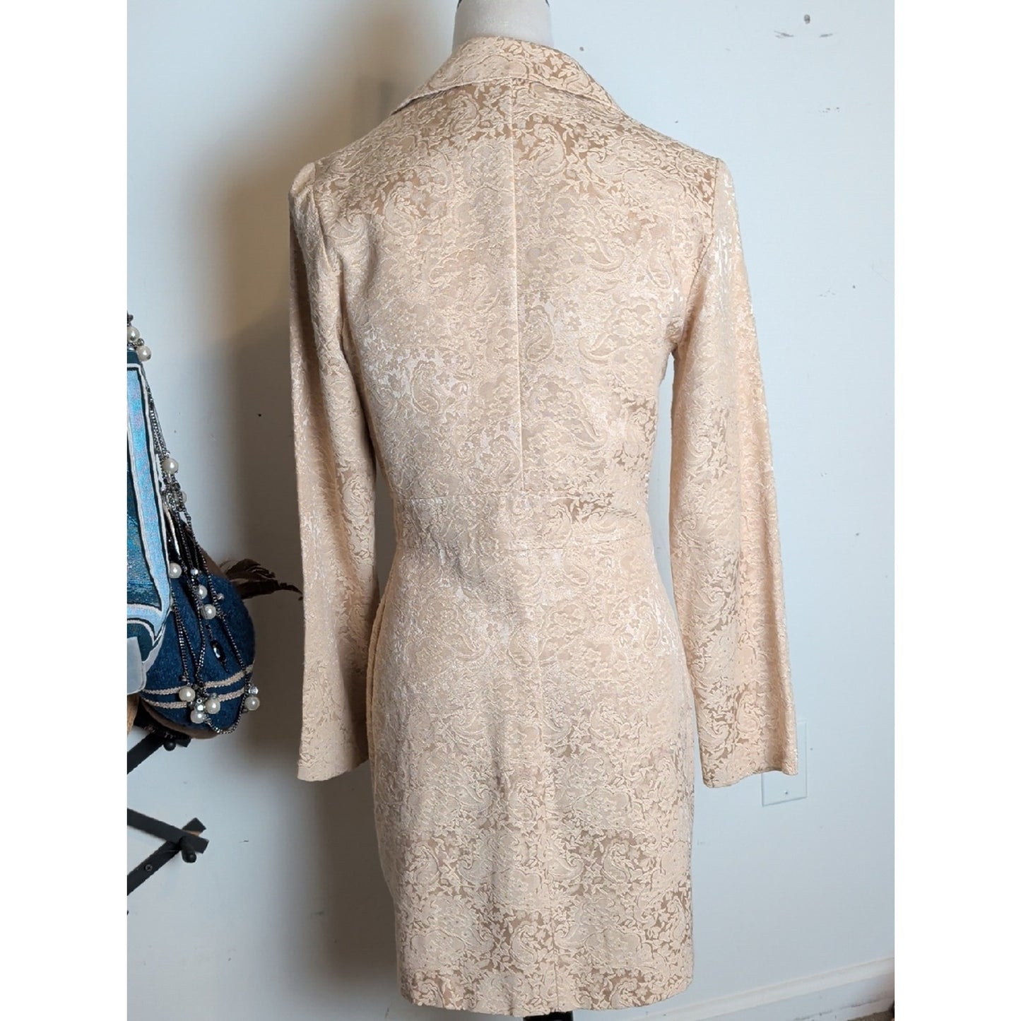 Y2K Cream Brocade Faux Fur Coat  Coquette McBling Holiday Glam Jacket