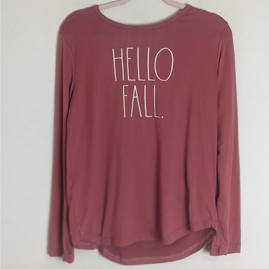Rae Dunn Hello Fall. Long Sleeve Pullover Stretch Jersey Knit  Women's Small