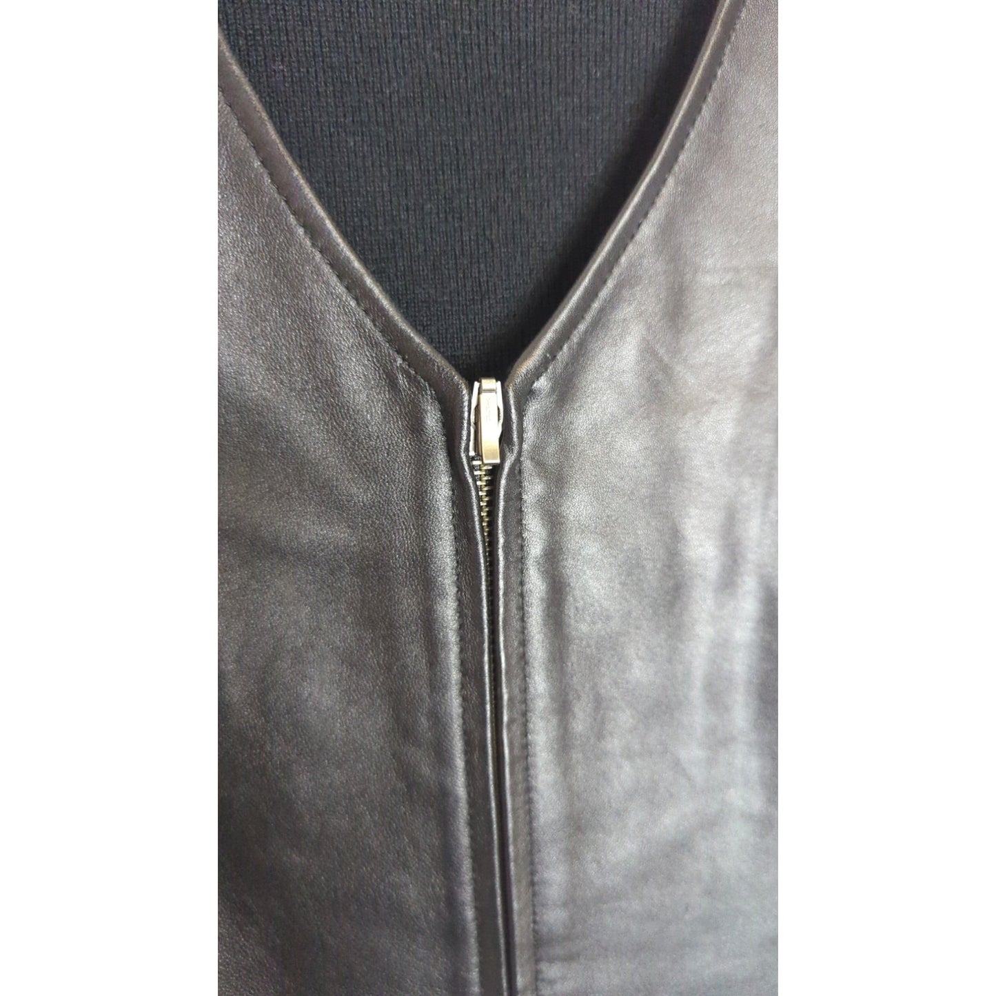 Vintage 90s Lambskin Leather Zip-Up Vest Black Biker Goth Women's Medium
