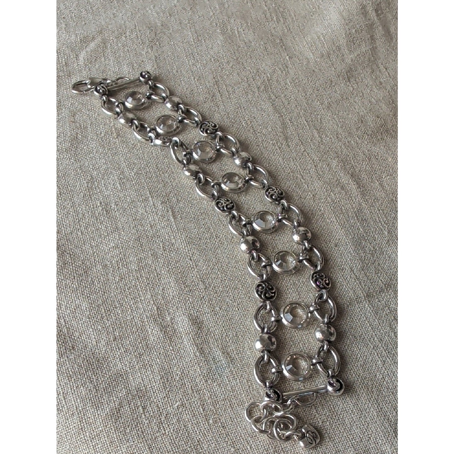 Brighton Silver Tone Station Bracelet Faceted Glass Crystal Artisan Link Jewelry