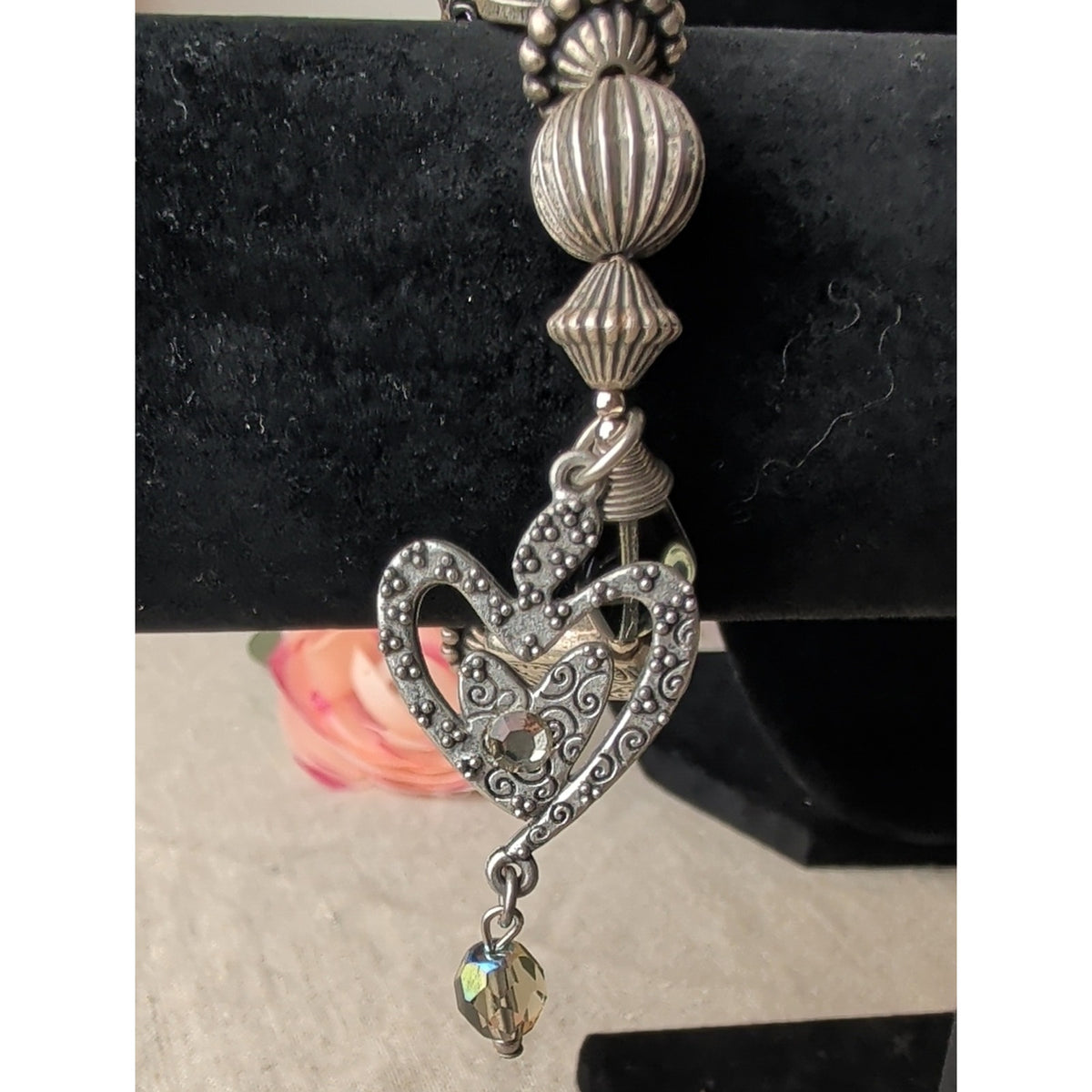Vintage Treska Y2K Boho Heart Charm Bracelet  Silver Tone Artisan Statement