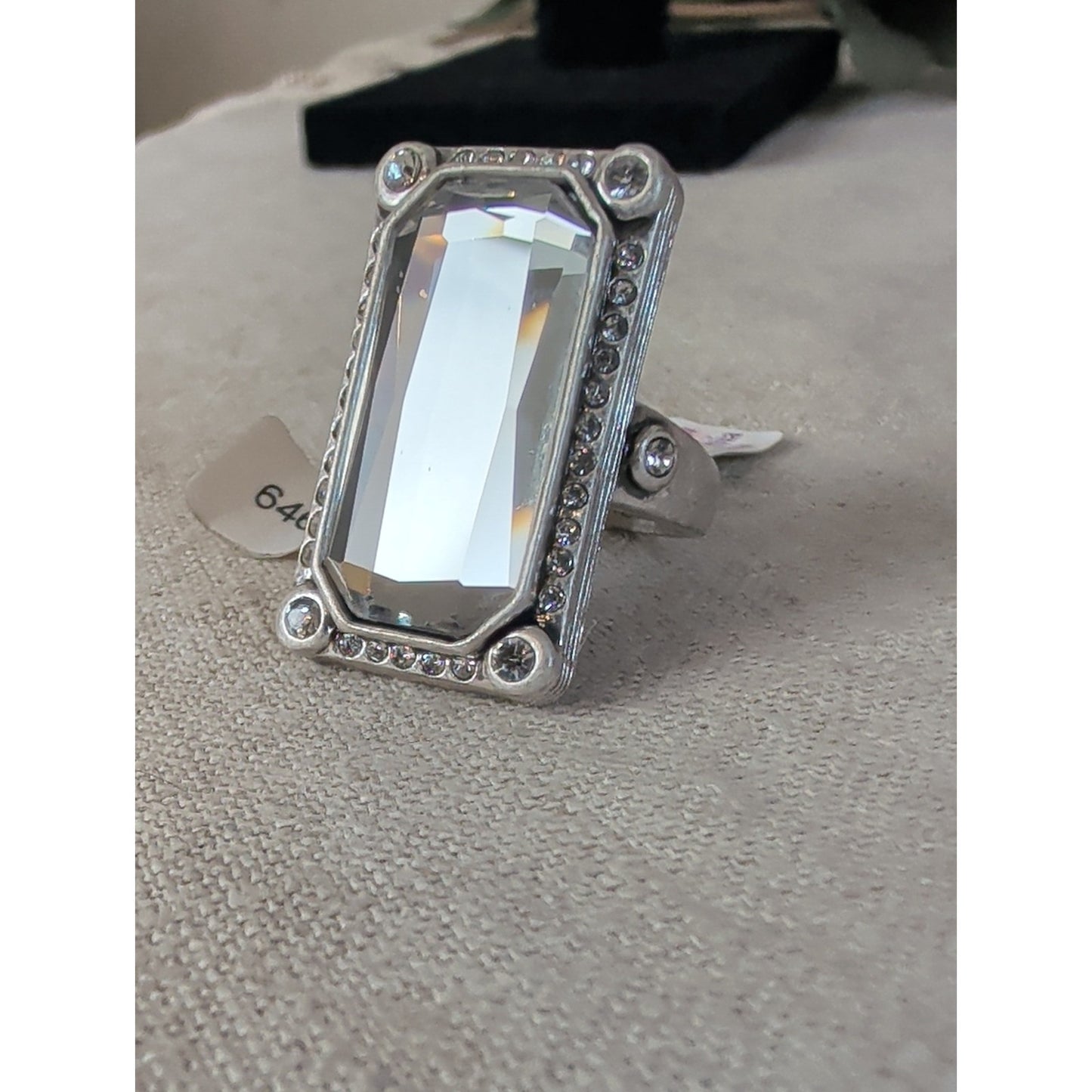 Lia Sophia Acropolis Statement Cocktail  Retired Mirror Crystal Silver Ring 9