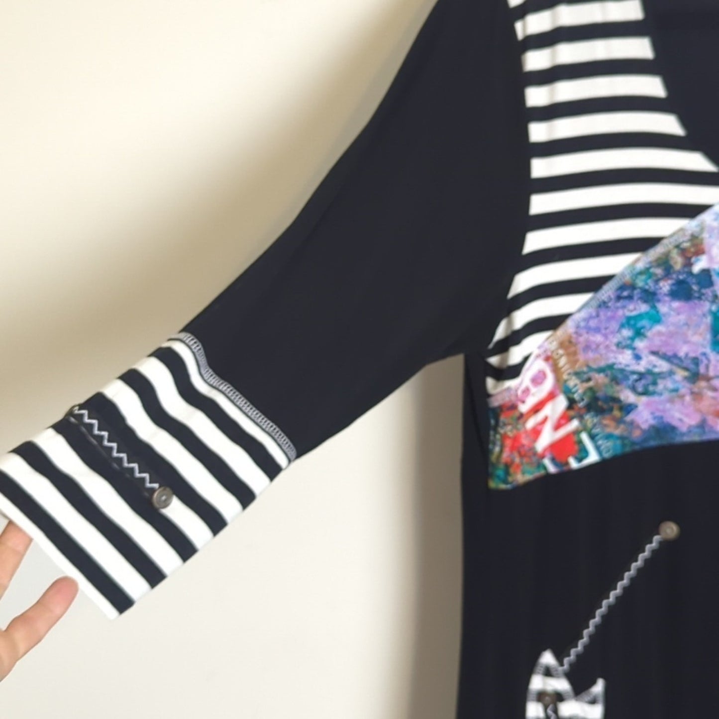 Patchwork Art to Wear Stretch  Asymmetrical Pull-Over Tunic Women Size Large