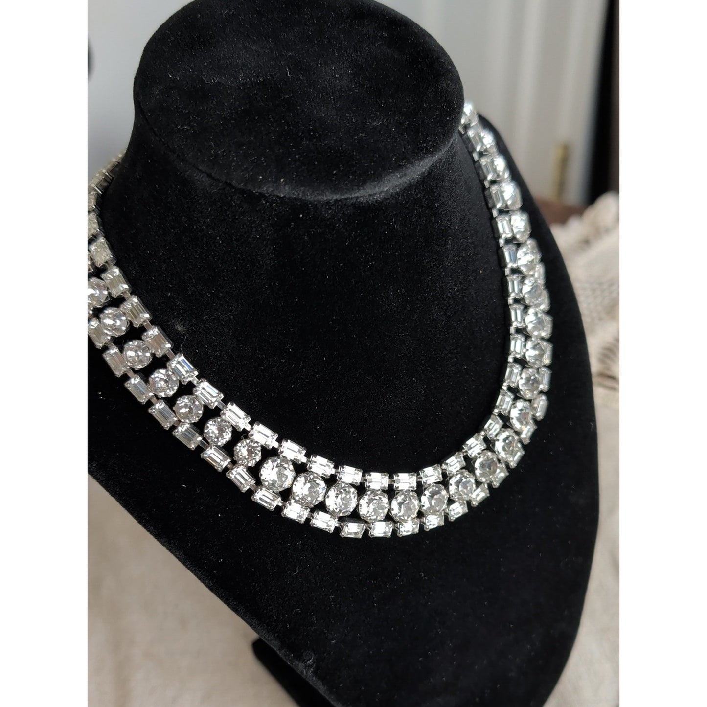 Vintage Rhinestone Necklace Set Old Hollywood Glam Bridal Statement Jewelry