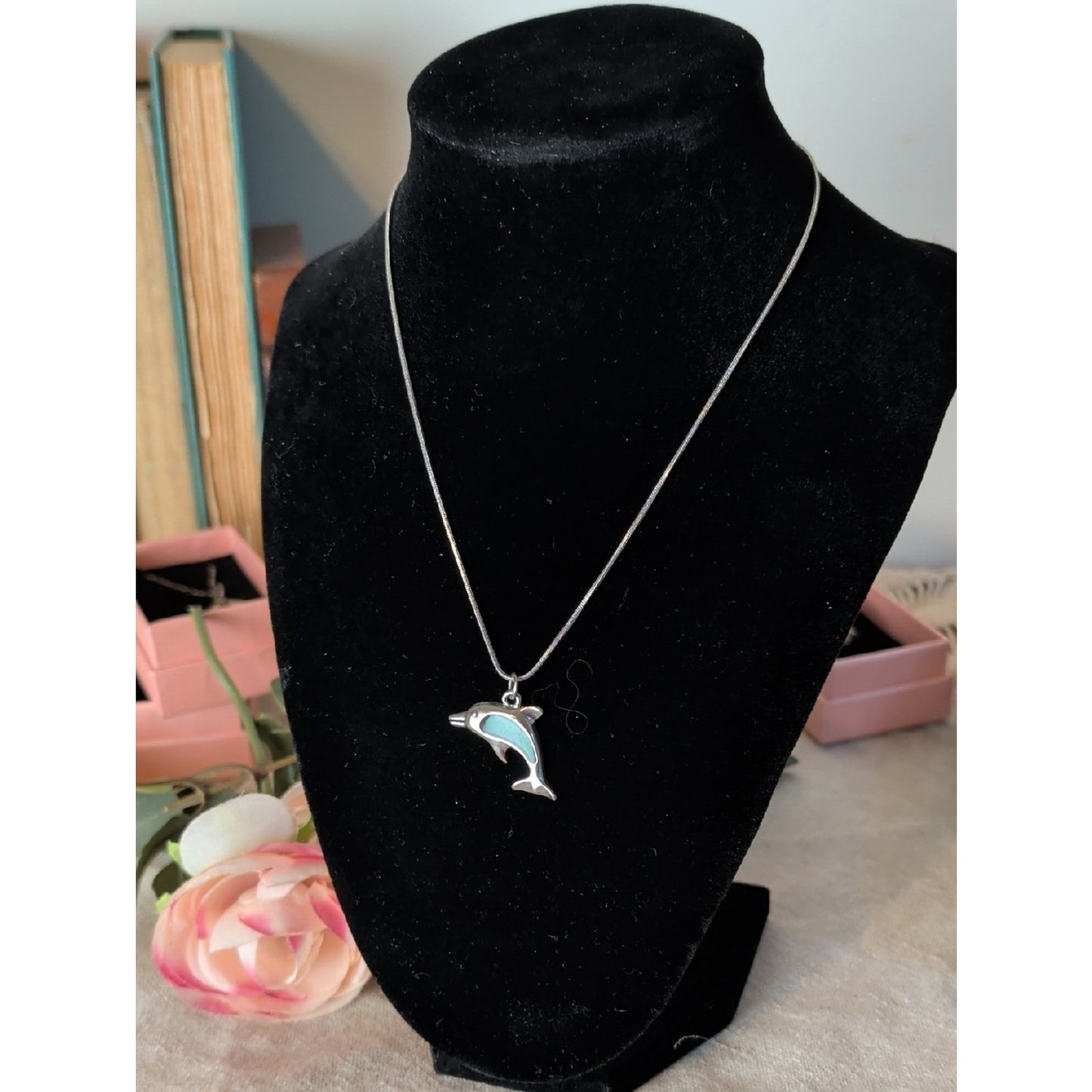 Vintage Dolphin Mood Necklace Silver Tone Coastal Nostalgia Pendant 90s