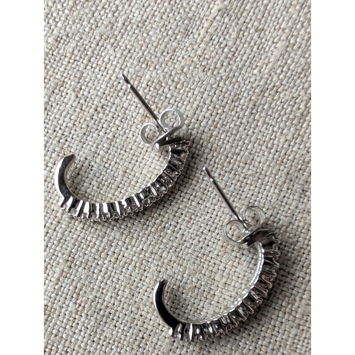 Sterling Silver 925 Clear Gemstone J Hoop Earrings Sparkling Pavé