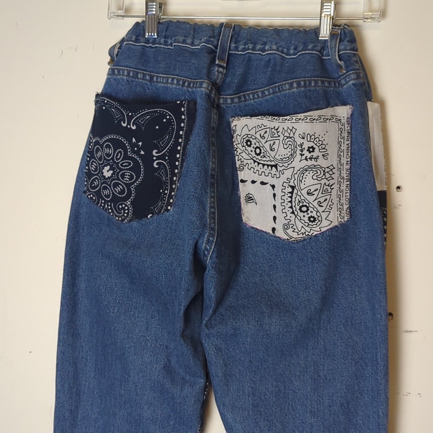 Highwaisted Jeans Upcycled Bandana Denim Y2K Streetwear