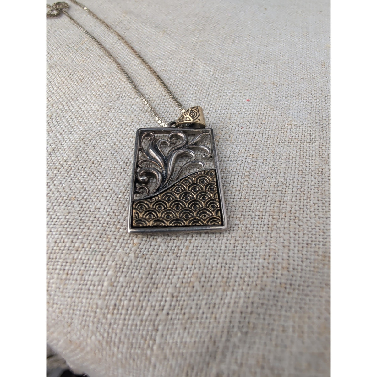 eSBe Designs Sara Blaine 925 Sterling Silver Brass Pendant Vintage Italy Box Chain Necklace 7g