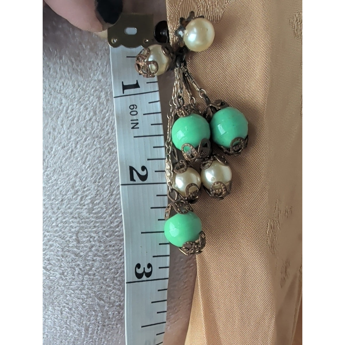 Vintage Seafoam Green Bead Glass Pearl Filigree Necklace & Screw Back Earrings