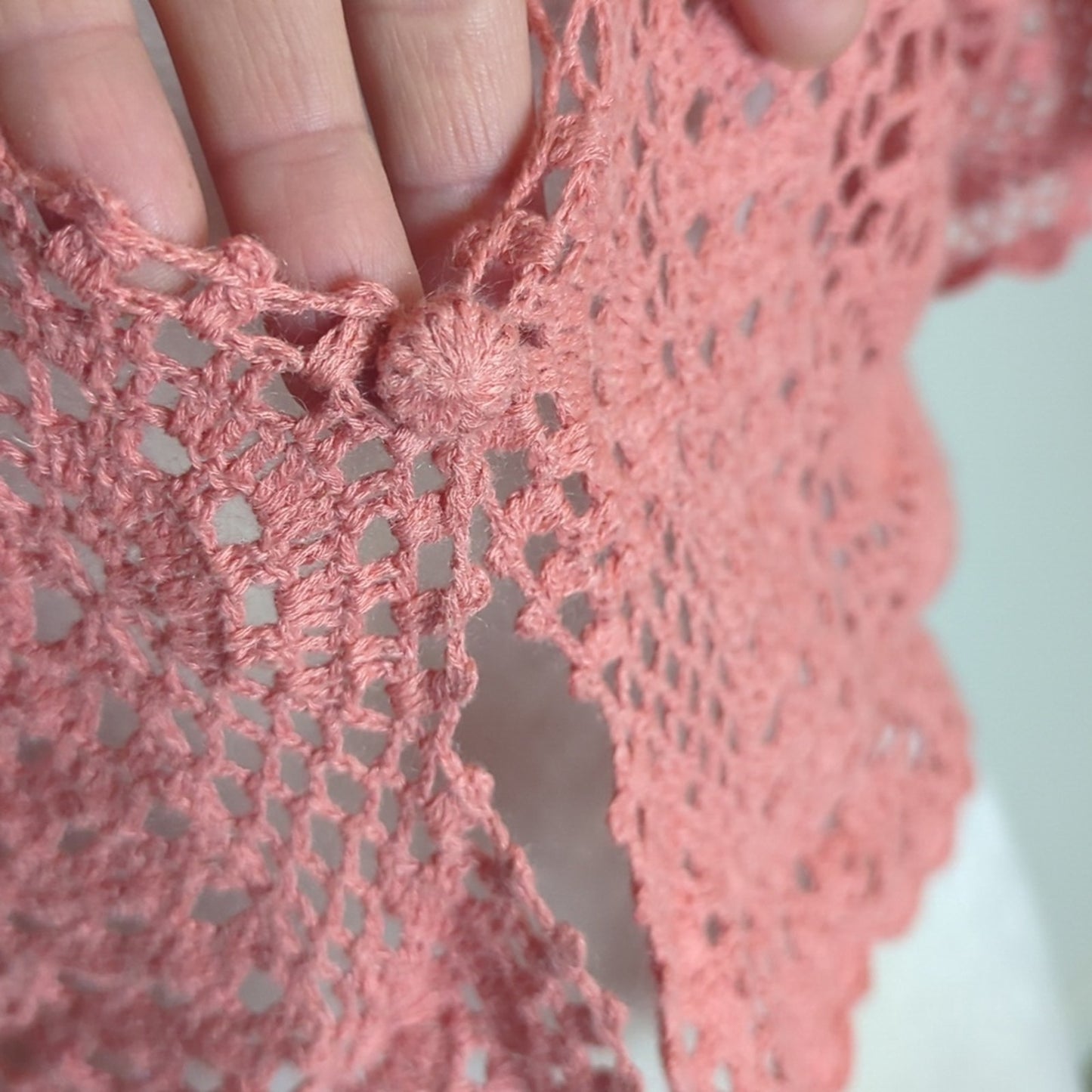 Vintage Crochet Cardigan Top Cropped Open Knit Dusty Rose Romantic Coquette