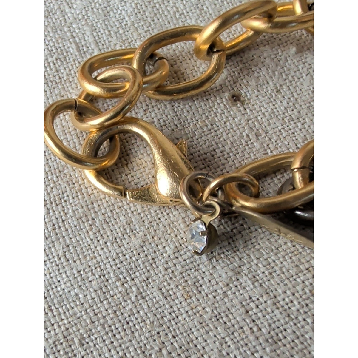 Signed Maximal Art Charm Bracelet Gold Tone Chunky Chain Dream Charm Rhinestone