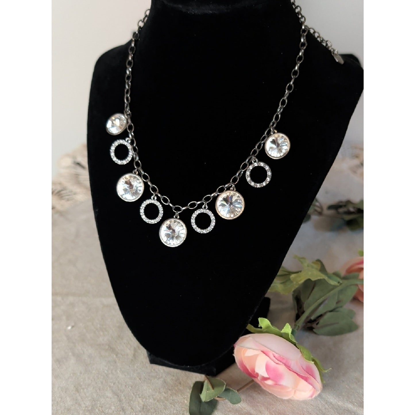 Touchstone Crystal by Swarovski Statement Necklace Faceted Crystal Pavé Charms