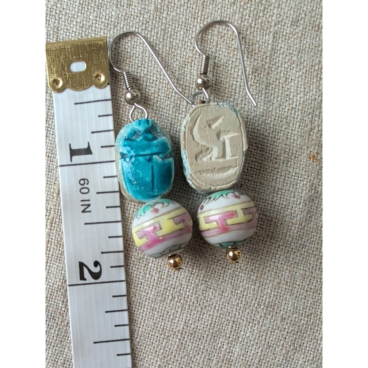 Vintage Rare Stone & Glass Earings Egyptian Revival