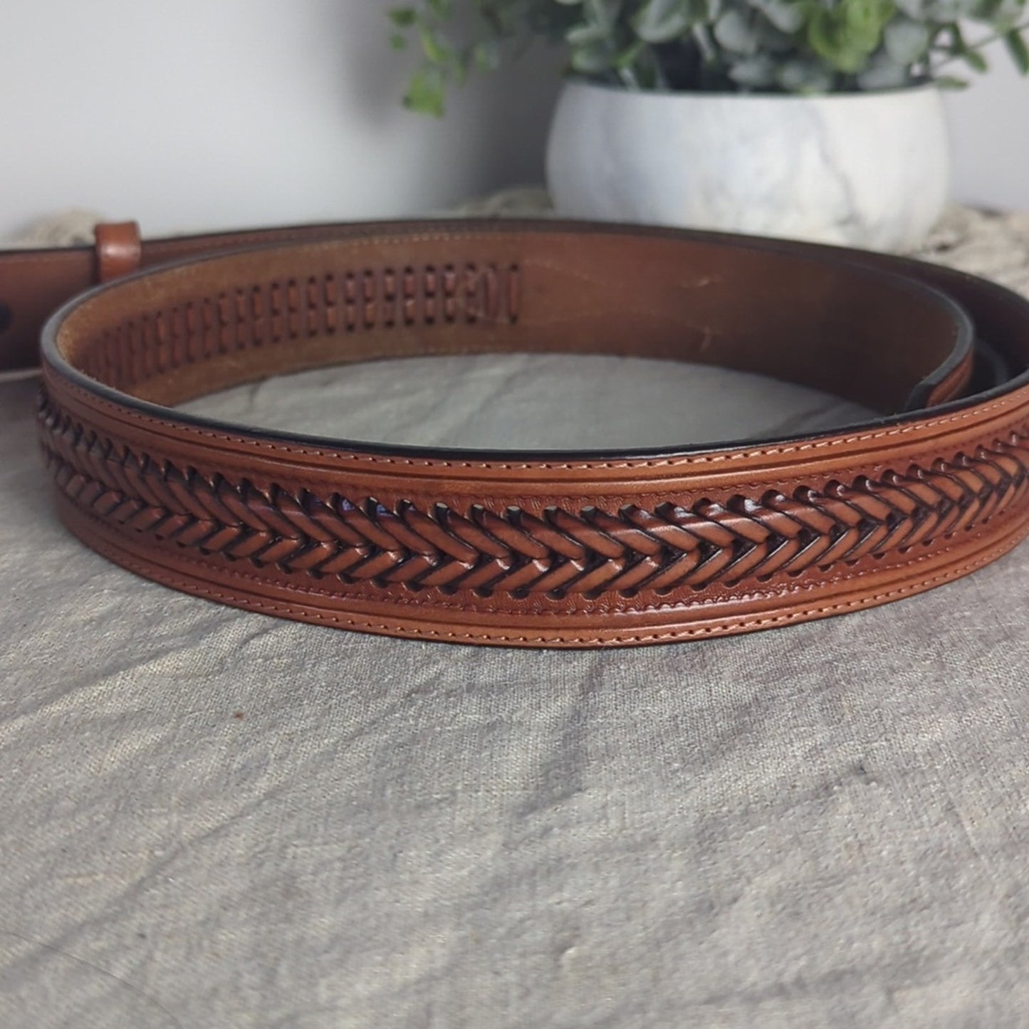 Vintage Braided Leather Belt Strap Size 40 Stamped Leather Western Belt Leather