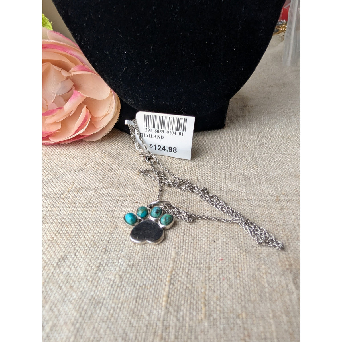 NWT Sterling Silver & Turquoise Pendant Necklace Paw Print