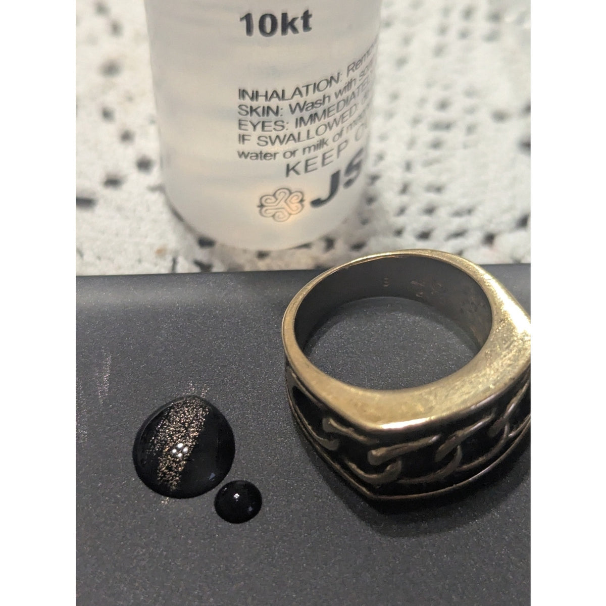 Vintage Castings on Parade Chain Link Ring  Size 7.5 Black Enamel Gold Plated