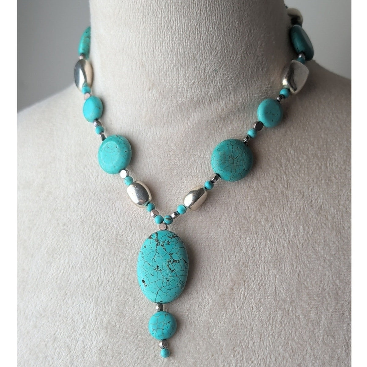 Southwestern Turquoise Blue Dyed Stone Statement Necklace Boho