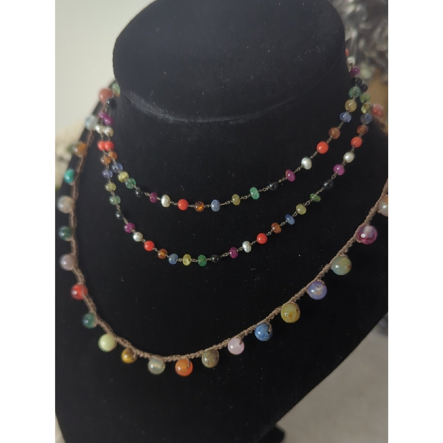 Convertible Boho Gemstone Necklace Set Layered Wrap Bracelet  Earthy