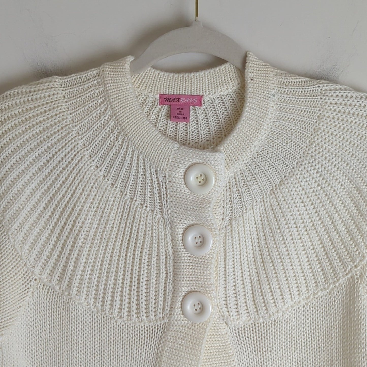 Y2K Chunky Button Cardigan Cropped Wool Blend Women's Medium*