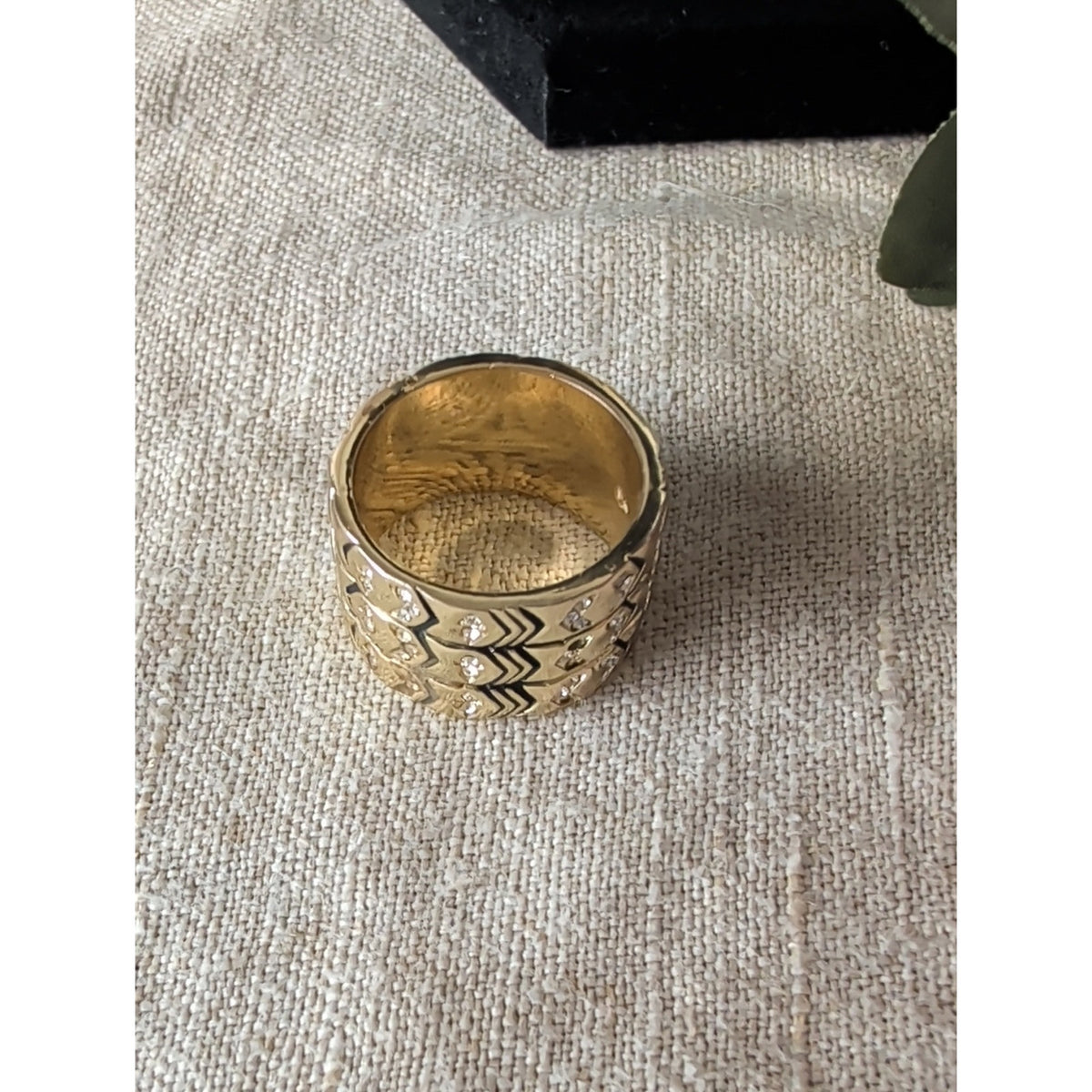 Vintage Inspired House of Harlow 1960 Gold Tone Rhinestone Statement Ring Boho Luxe Tribal Chic