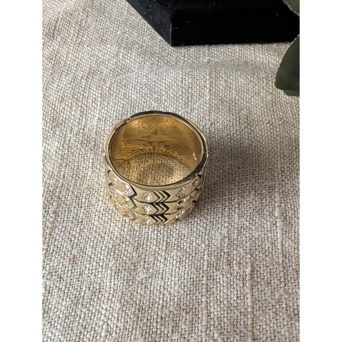 Vintage Inspired House of Harlow 1960 Gold Tone Rhinestone Statement Ring Boho Luxe Tribal Chic