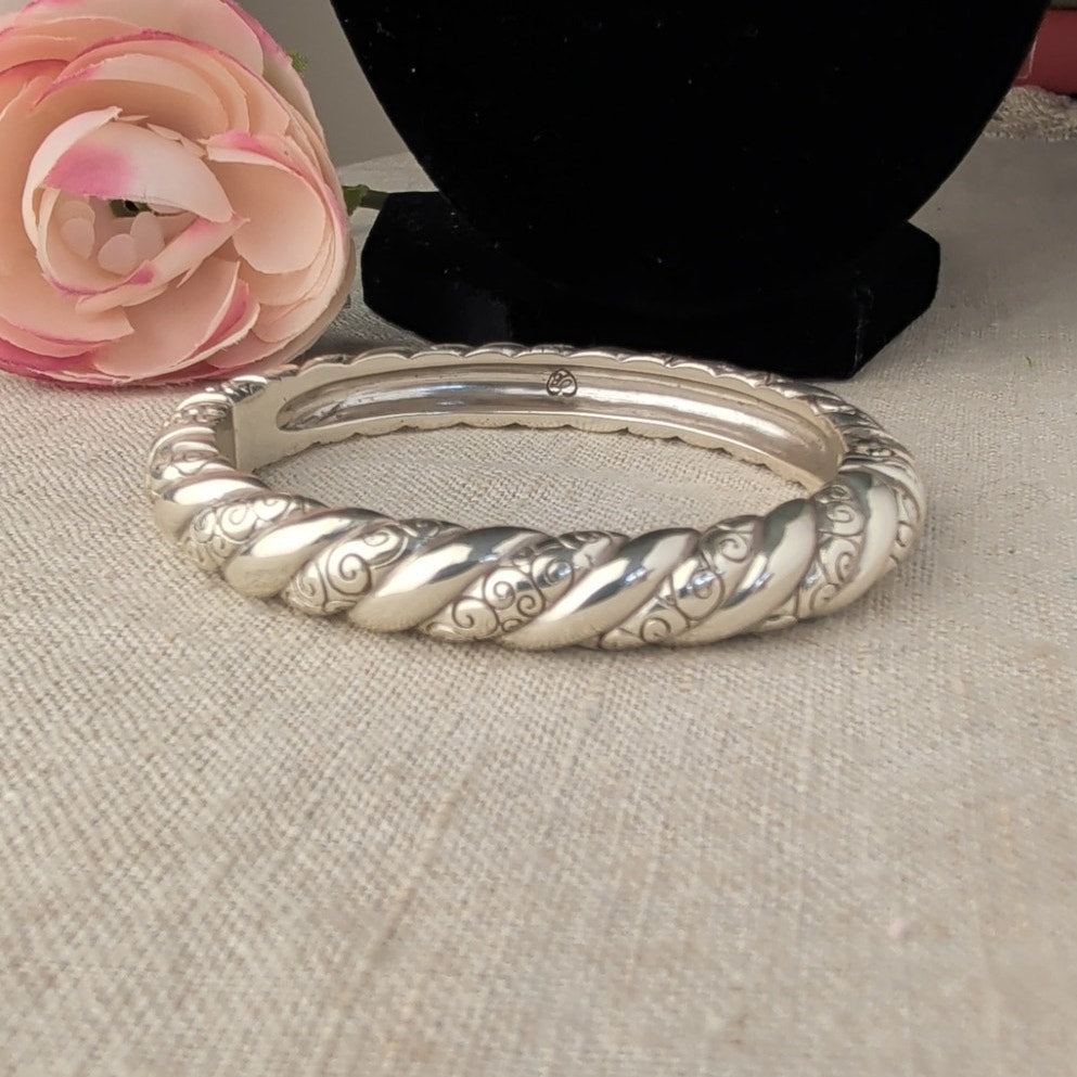 Brighton Twisted Rope Hinged Bangle Bracelet, Silver-Tone Scrollwork Magnetic Closure