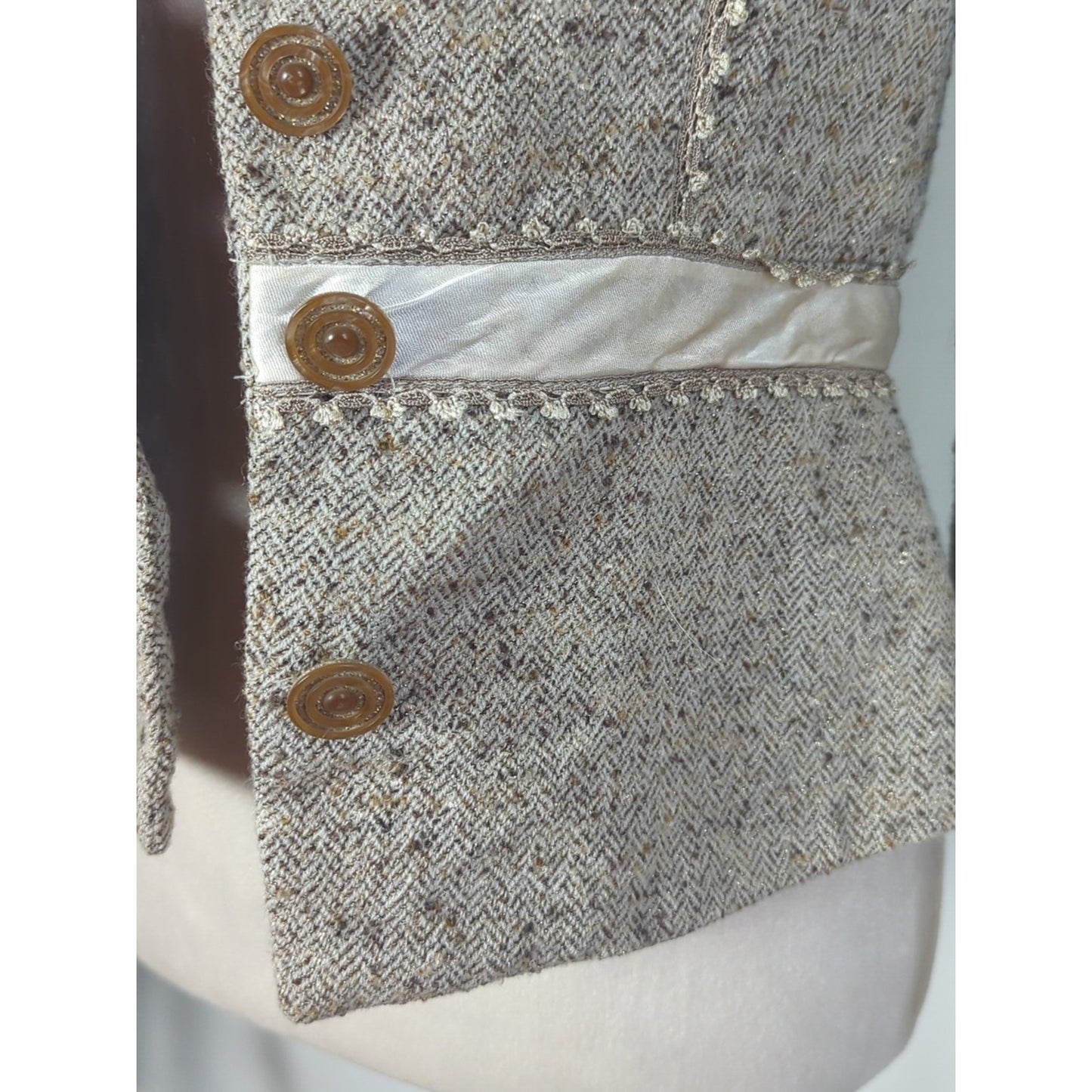 Vintage French Wool Tweed Blazer Angel Nina Paris Jacket Equestrian Style Small